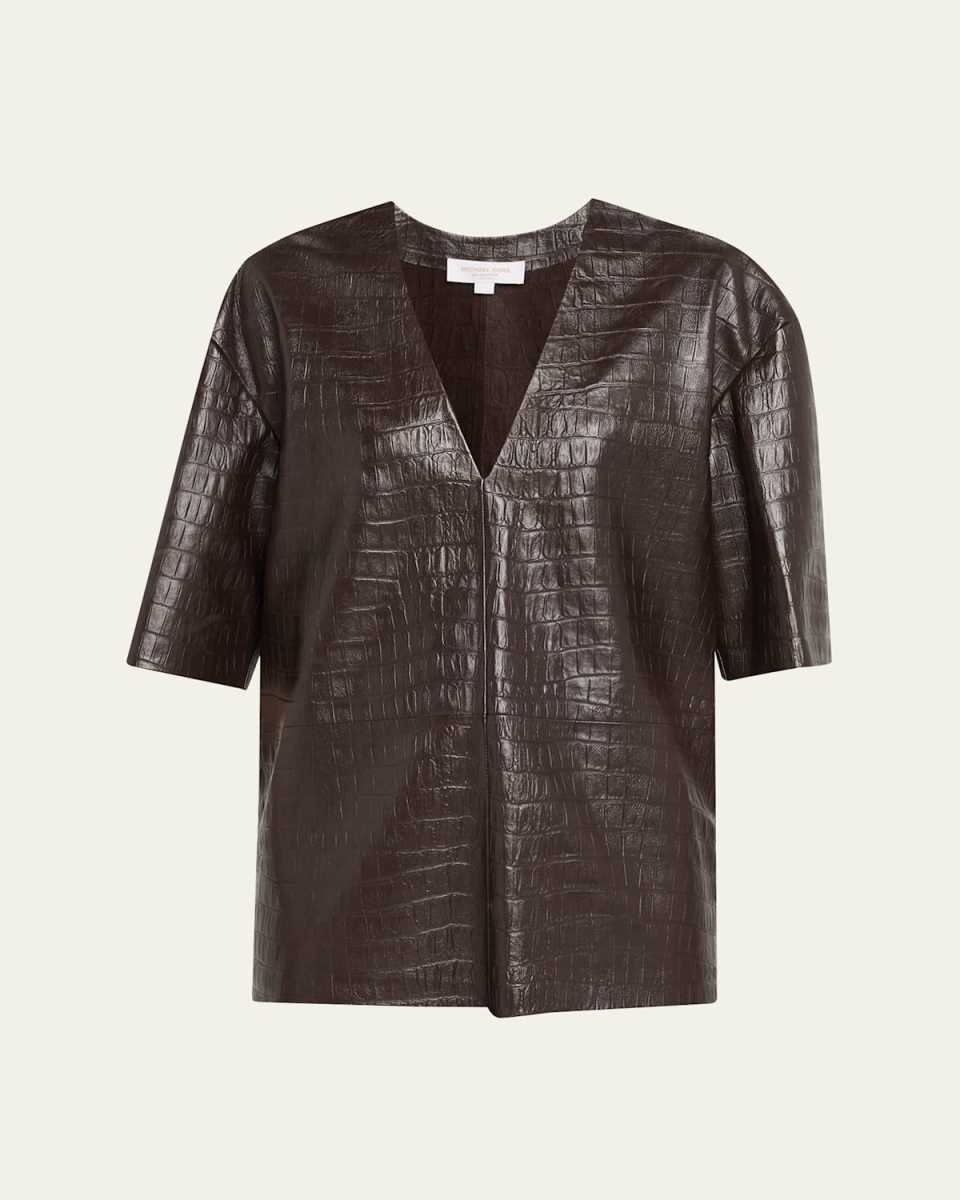 Crocco Leather V-Neck Top